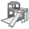 Marico Twin Over Solid Wood Full Bunk Bed With Slide, Playhouse Design, Grey