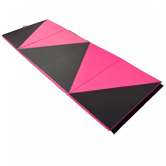Soozier Folding Gymnastics Mat, Portable Exercise Pad for Yoga MMA, 4 Panels, Pink Black, 4'x10'x2\"