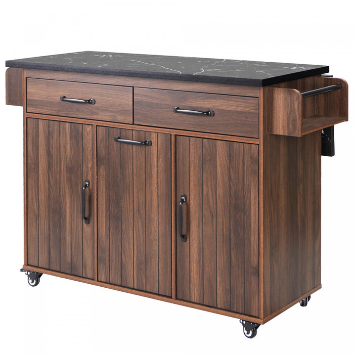 Nathan Kitchen Island With Tilt-out Trash Cabinet And Storage - Walnut Brown