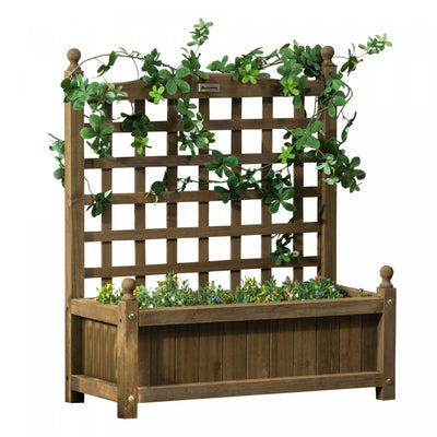 Outsunny Raised Garden Bed With Trellis For Climbing Vines, Wood Planter Box For Garden, Free Standi|Outsunny Lit De Jardin Sureleve Avec Treillis Pour Vignes Grimpantes, Jardiniere En Bois Pour Jardin