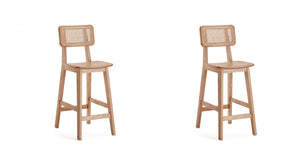 Versailles Industry Chic Cane Back Wood Counter Stool in Natural - Set of 2