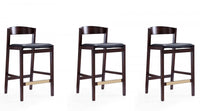 Klismos Mid-Century Modern Wood Upholstered Counter Stool in Black - Set of 3