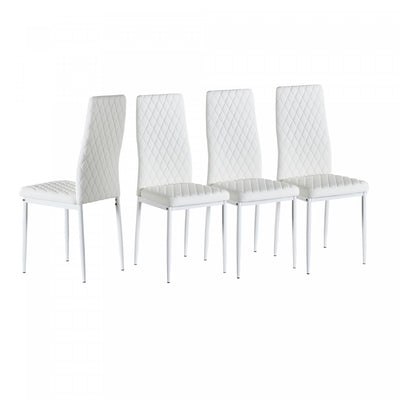 Ava Modern Diamond Grid Pattern Dining Chair Set (4-Pack) with Fireproof Leather and Metal Frame,White  | Ensemble de chaises de salle a manger modernes Ava avec motif de grille en diamant (lot de 4), cuir ignifuge et cadre en metal, blanc