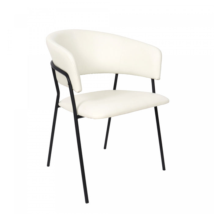 Slate Contemporary Modern Vegan Leather Metal Armchair in Ivory - Set of 2