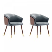 Reeva Modern Wood Vegan Leather Dining Chair in Gray - Set of 2