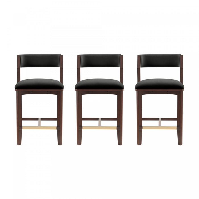 Patricia Modern Wood Upholstered Counter Stool in Black - Set of 3