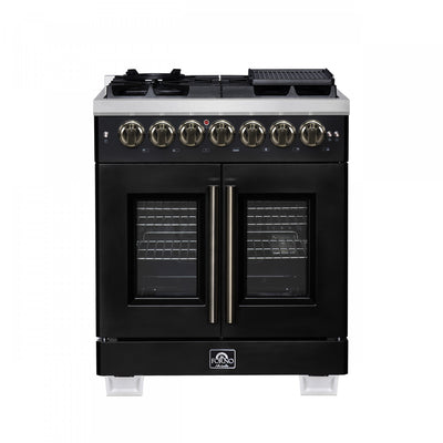 Forno Capriasca 30" French Door Dual Fuel Range, Black, 4.32 cu. ft. - FFSGS6387-30BLK | Cuisiniere a double combustible Capriasca 30 po, noire, 4.32 pi³ – FFSGS6387-30BLK