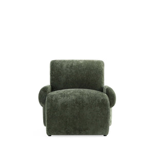 Verandah Mid-Century Modern Chenille Lounge Chair in Olive Green