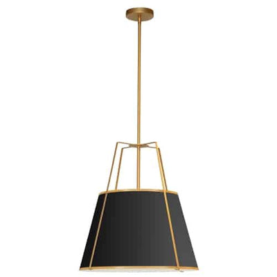 Dainolite Trapezoid 3 Light Pendant Trapezoid Gold/Black Shade White Fabric Diffuser Lamp|Luminaire suspendu Trapezoid de Dainolite avec abat-jour trapézoïde doré et noir qui diffuse la lumière, tissu blanc et 3 ampoules
