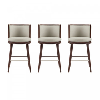Evalyn Modern Wood Upholstered Barstool in Stone - Set of 3 | Tabouret de bar moderne en bois et tissu Evalyn, coloris pierre - Lot de 3