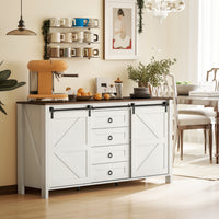 HOMCOM Farmhouse Sideboard Buffet Cabinet with Doors Cream White