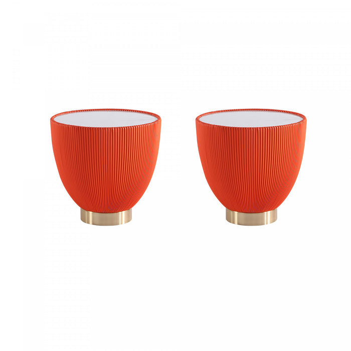 Anderson Modern Sintered Stone Top Upholstered End Table in Orange - Set of 2
