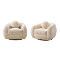 Tribeca Mid-Century Modern Chenille Lounge Chair in Cream - Set of 2 