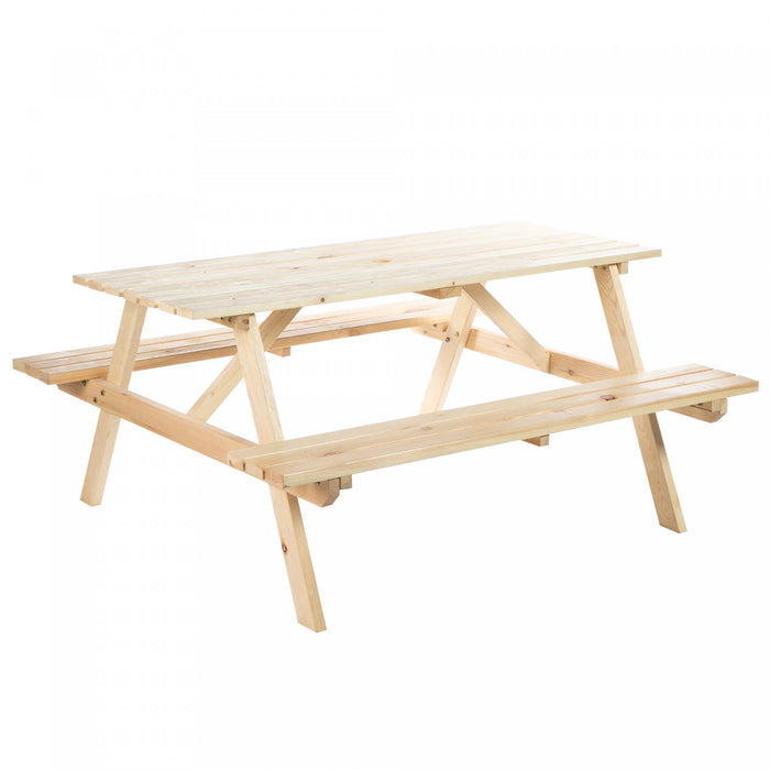 Outsunny Wood Picnic Table Set With Built-in Benches Umbrella Hole Natural
