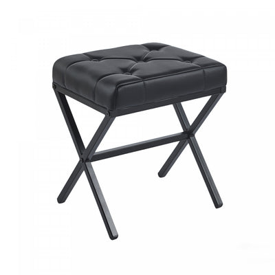 Liam Accent Stool with Tufted Cushion and Metal Legs,Black Accent Chair | Tabouret d’appoint Liam avec coussin capitonne et pieds en metal, couleur noire