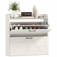HOMCOM Narrow Shoe Cabinet 2 Flip Drawer Shoe Storage Cabinet, White Oak
