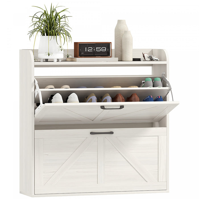 HOMCOM Narrow Shoe Cabinet 2 Flip Drawer Shoe Storage Cabinet, White Oak