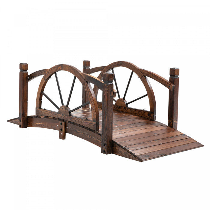 Outsunny Wooden Garden Bridge, Decorative Arc Footbridge With Guardrail