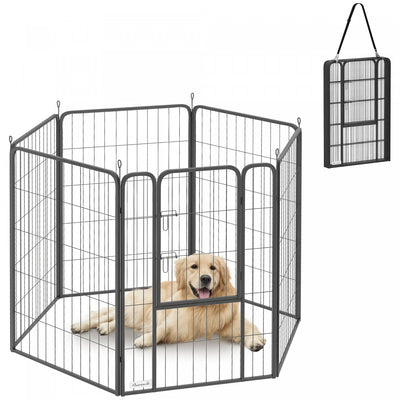 PawHut 6 Panels Dog Playpen, Portable Heavy Duty Pet Fence with Door & Strap, 39.5"H, for Indoor Outdoor Backyard Garden, Foldable Puppy Pet Pen for Large Dogs