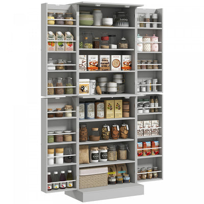 HOMCOM 65" Kitchen Pantry Cabinet with Adjustable Shelves Spick Racks Grey