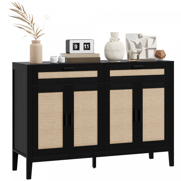 HOMCOM 53\" Sideboard Buffet Cabinet with Storage Drawers and Doors, Black