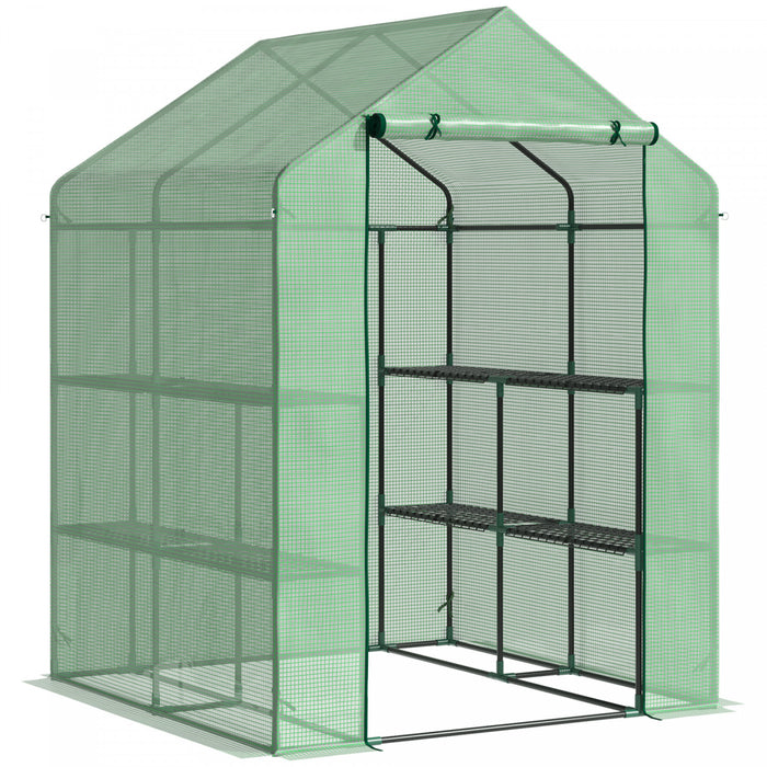 Outsunny 56\" X 54\" X 74\" Walk-in Greenhouse Portable Garden Plant Flower Seed Warm House 8 Shelves Outdoor Plant Growth Hot House Pe Cover Green