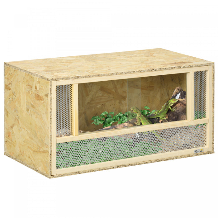 PawHut 34 Gallon Reptile Terrarium, 31.5\" x 16\" x 16\" Reptile Tank with Sliding Door, Jumping Spider Enclosure for Chameleon, Lizard, Snake, Frog, Turtle