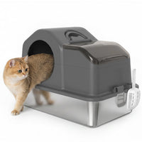 PawHut Stainless Steel Cat Litter Box with Removable Lid, Extra Large Enclosed Litter Box with High Sided, Scoop, Odor Free, Non-Sticky, Anti-Leakage, Easy Clean, Dark Grey