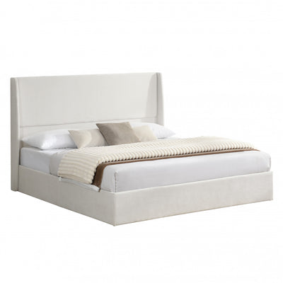 Liam Upholstered Platform Bed with Wingback Headboard,King Size,Beige King Bed | Liam Lit plateforme rembourre avec tete de lit a ailes, taille King, beige