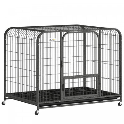 PawHut 43 Inch Heavy Duty Dog Crate, Large Metal Dog Cage with Lockable Wheels and Removable Tray for Small Medium Large Breeds, Puppy Playpen for Indoor Outdoor, Black