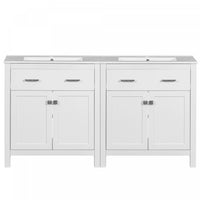 Felix 60 Inch Modern Double Bathroom Vanity with Ceramic Sink & Storage Cabinet, White 