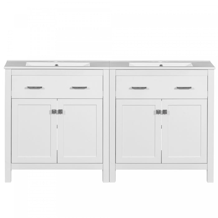 Felix 60 Inch Modern Double Bathroom Vanity with Ceramic Sink & Storage Cabinet, White