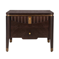 Liam Modern Wave Design Nightstand with 2 Storage Drawers,Dark Brown