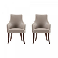 Connie Modern Vegan Leather and Velvet Wood Armchair in Taupe - Set of 2 Dining Chair 