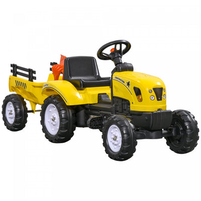 Aosom Ride On Excavator For Kids, Pedal Ride On Tractor With Back Storage Trailer, Shovel, Rake, Hor|Aosom Tracteur Pour Enfants, Pedale Manuelle, Voiture Avec Remorque De Rangement Arriere, Pelle Et R