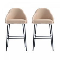 Gracie Modern Metal Upholstered Barstool in Tan and Black - Set of 2