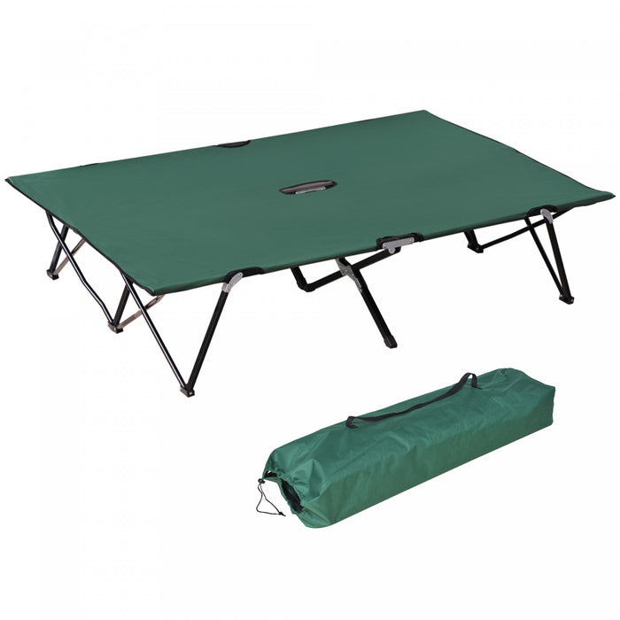 Outsunny 76\" Two Person Folding Camping Cot With Carrying Bag, Green