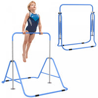 Qaba Gymnastics Bar For Kids, Foldable Gymnastics Equipment With Adjustable Height, Expandable Horizontal Kip Bar For Home Training, Blue
