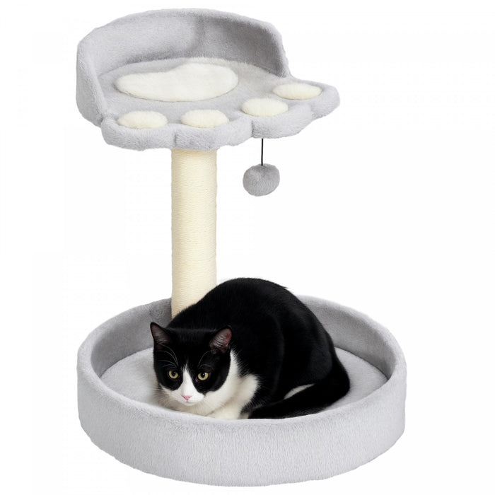 Pawhut 17\" Cat Tree, Small Cat Tower With Sisal Scratching Post, Bed, Dangling Ball, Kitten Activity Centre, Light Grey