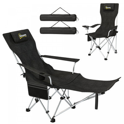 Outsunny Set of 2 Reclining Camping Chair, Folding Camp Chair, Black