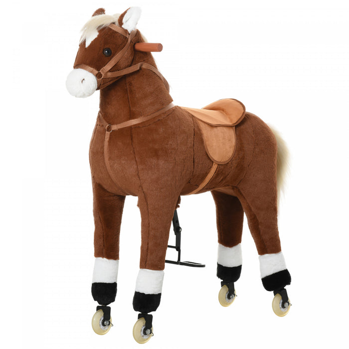 Qaba Kids Rocking Horse Walking Horse With Wheels, Large Size Moving Hobby Horse Ride On Toy Gift For Children 5-16 Years