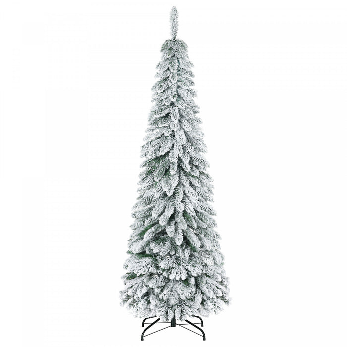 Homcom 6' Downswept Slim Snow Artificial Christmas Tree With Steel Base