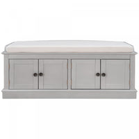 Daniel Solid Wood Storage Bench With 4-door Shoe Cabinet With Adjustable Shelves - Grey Wash 