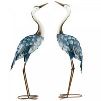 Outsunny 2 Pieces Crane Garden Statues Metal Yard Art Bird Sculptures, Blue