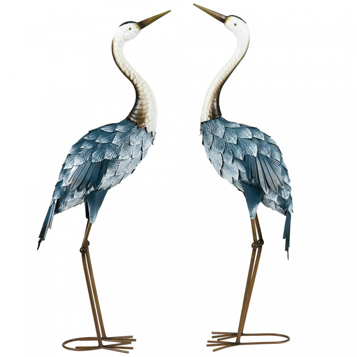 Outsunny 2 Pieces Crane Garden Statues Metal Yard Art Bird Sculptures, Blue