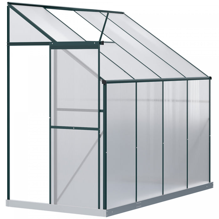 Outsunny Lean-to Greenhouse Walk-in Garden Aluminum Polycarbonate With Roof Vent For Plants Herbs Vegetables 8' X 4' X 7' Green