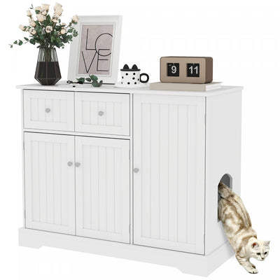 Pawhut Cat Litter Box Enclosure, Hidden Litter Box Furnitrue Indoor Cat House With Drawer, Storage, |Pawhut Bac A Litiere Pour Chat, Bac A Litiere Cache, Maison D'interieur Pour Chat Avec Tiroir, Range