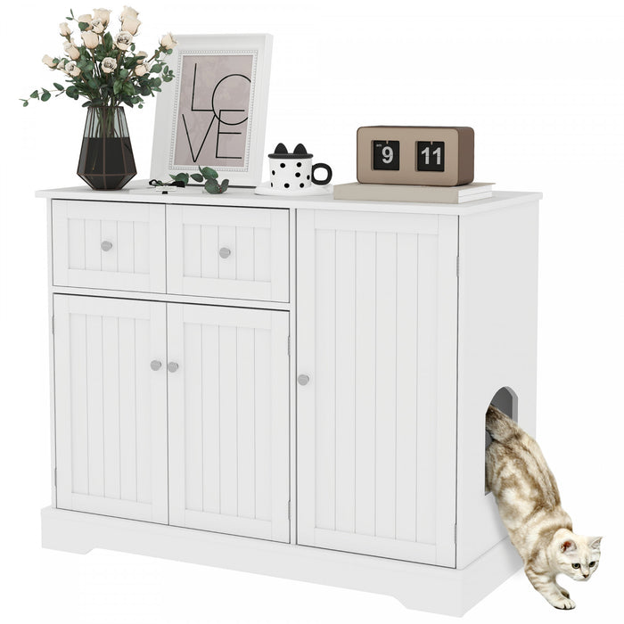 Pawhut Cat Litter Box Enclosure, Hidden Litter Box Furnitrue Indoor Cat House With Drawer, Storage, Anti-tip Kit, Cat Washroom For Living Room, Bedroom, White