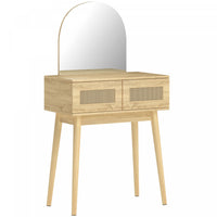 HOMCOM Vanity Desk with Mirror, Makeup Vanity with 2 Drawers, Natural Wood