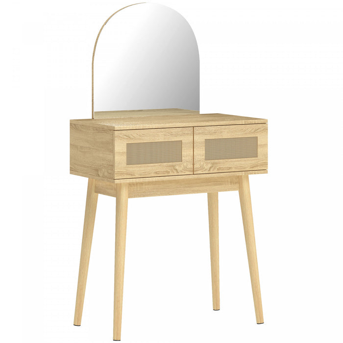 HOMCOM Vanity Desk with Mirror, Makeup Vanity with 2 Drawers, Natural Wood